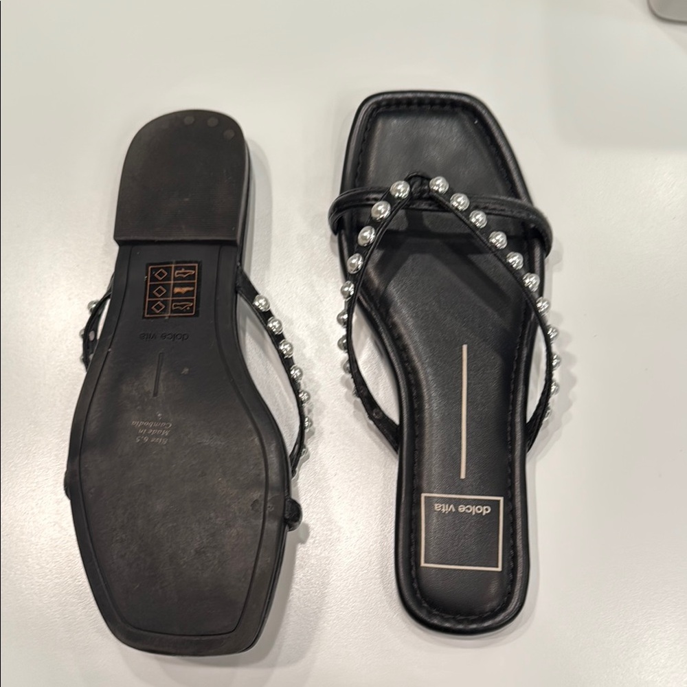 Dolce Vita Black Lucca Pearl Embellished Women's Sandals- size 6 1/2 - Picture 4 of 5